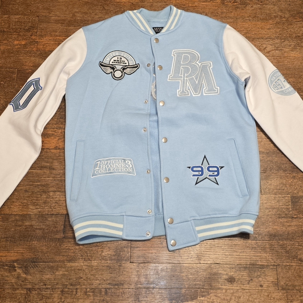 Light Blue and White Varsity Jacket